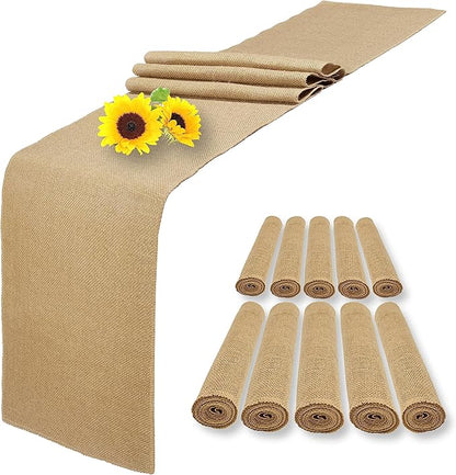 10 Pack Natural Burlap Table Runners, 12 x 108 Inch Rustic Jute Table Runner by Wlirantim