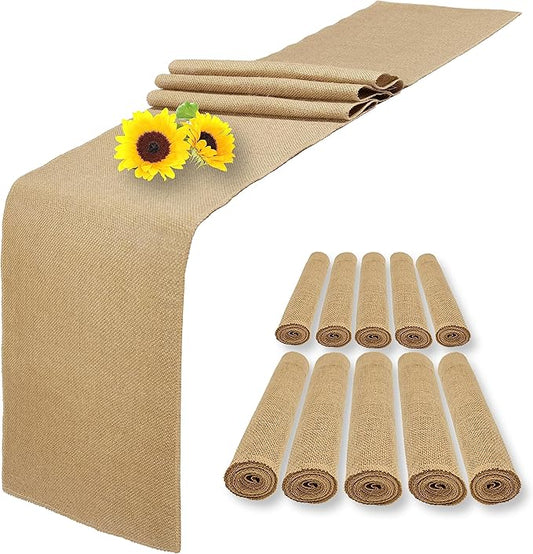 10 Pack Natural Burlap Table Runners, 12 x 108 Inch Rustic Jute Table Runner by Wlirantim