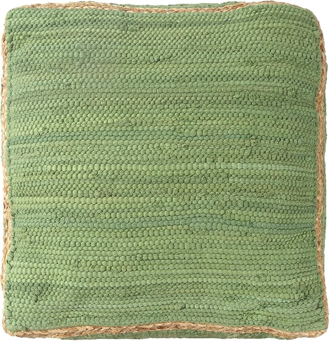 LR Home Green Bordered Hand-Loomed Cotton Blend Cube Pouf - Image 5