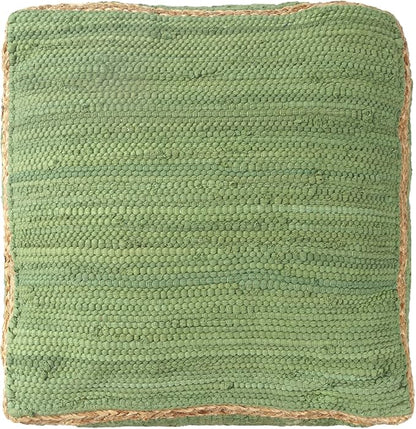 LR Home Green Bordered Hand-Loomed Cotton Blend Cube Pouf - Image 5