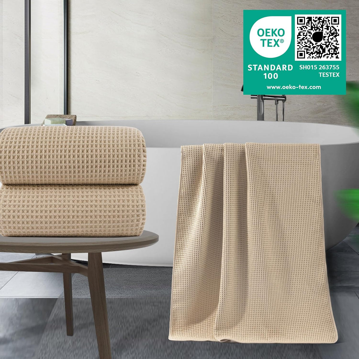 polyte 430 gsm poly blend microfiber waffle bath, close-up detail