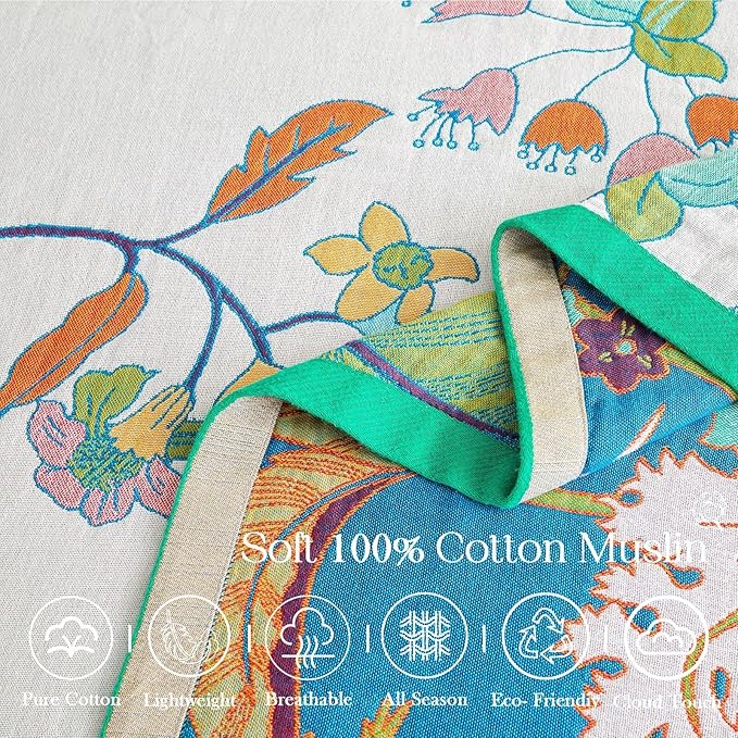 Summer Throw Blanket, 100% Cotton Muslin Breathable Woven, Farmhouse Decorative - Image 7