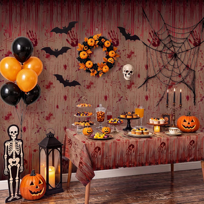 Kochorie 100 Ft x 54 Inch Halloween Bloody Party Tablecloth Roll with Cutter Box Waterproof Plastic Horror Bloody Zombie Table Cover for Halloween Spooky Party Decorations, Gray