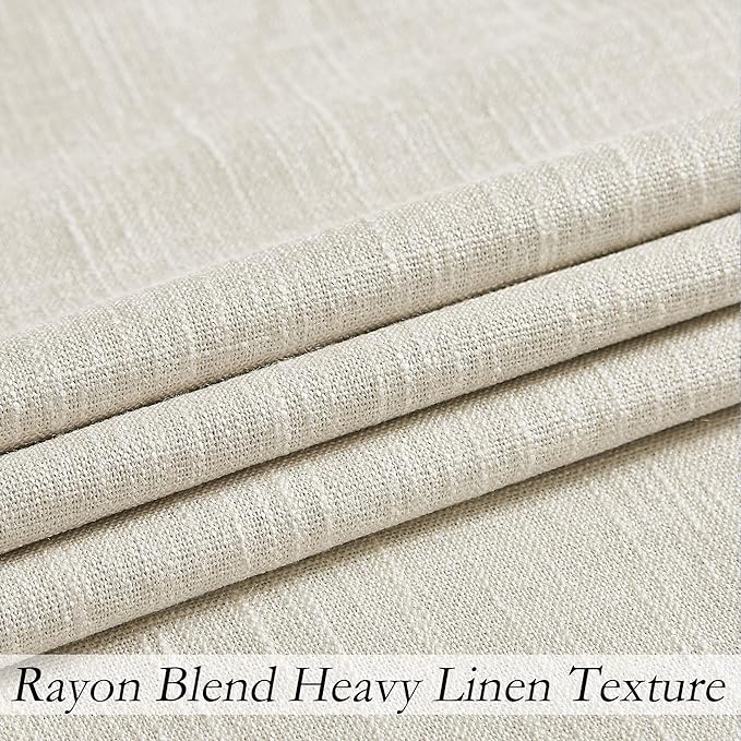 Beige Solid Full Blackout Curtain Heavy Linen Texture Window Treatment - Image 3