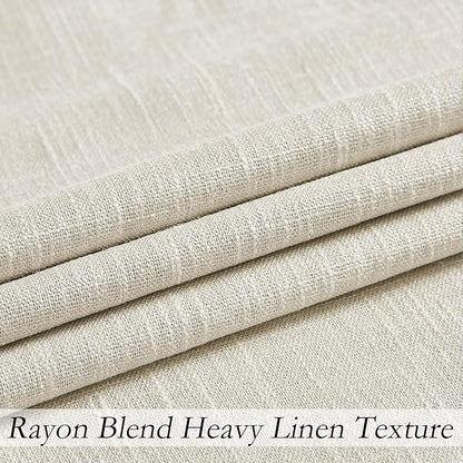 Beige Solid Full Blackout Curtain Heavy Linen Texture Window Treatment - Image 3