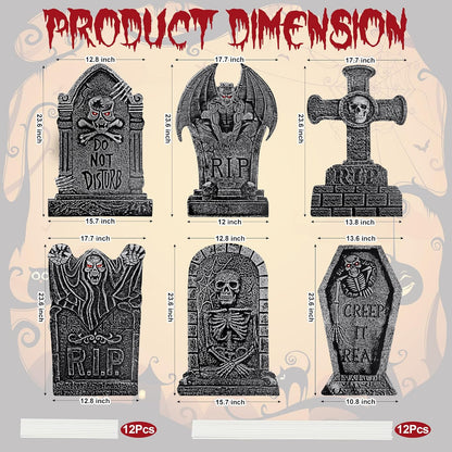 24" Extra Large Tombstones for Graveyard Halloween Decorations Outdoor 6pcs