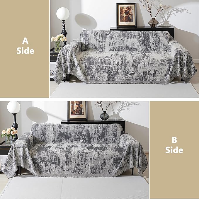MEETSKY Boho Couch Cover for 2 Cushion Couch Sofa, Chenille Sofa Cover for - Image 7
