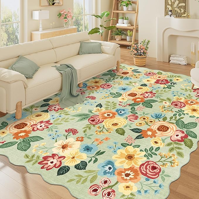 DUKINO 8x10 Area Rug, Floral Washable Rugs by DUKINO