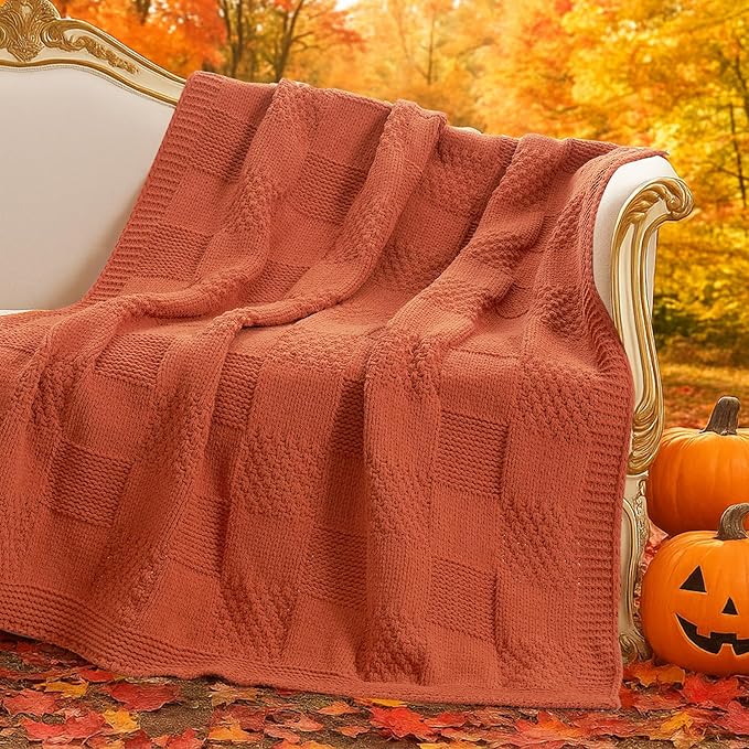 Amélie Home Checkered Chenille Knit Throw Blanket by Am%C3%A9lieHome