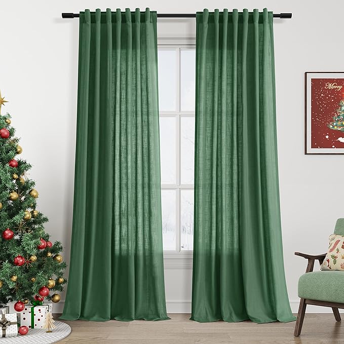Green Semi Sheer Curtains 108 Inches Long 2 Panels Set Back Tab Loop Pocket by Nanspring