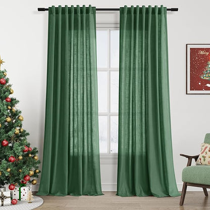 Green Semi Sheer Curtains 108 Inches Long 2 Panels Set Back Tab Loop Pocket by Nanspring