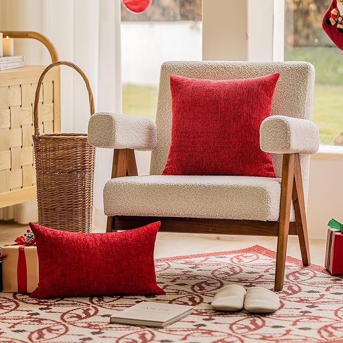 Home Brilliant Lumbar Pillow Covers 12x20 Set of 2 Chenille Rectangle Throw - Image 3