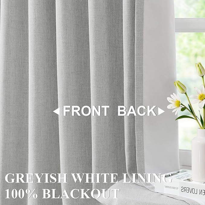 Vision Home Light Grey Pinch Pleated Full Blackout Curtains Linen Blended 60" - Image 3