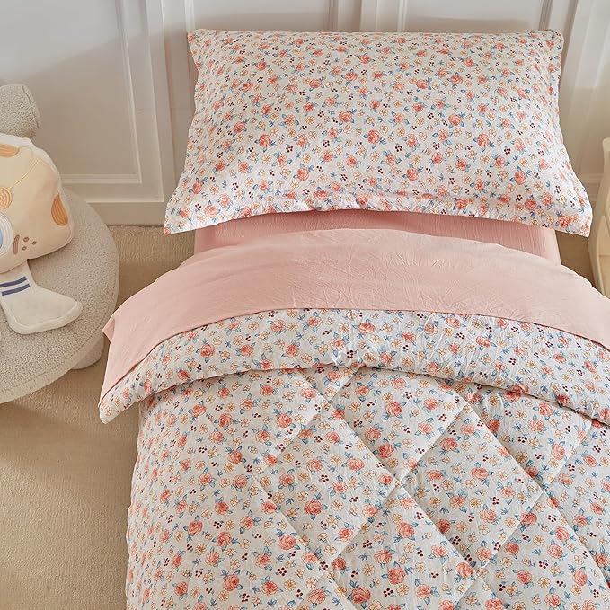 DuShow Toddler Bedding Set for Girls, 4 Pieces Floral Toddler Girl Comforter Set - Image 6