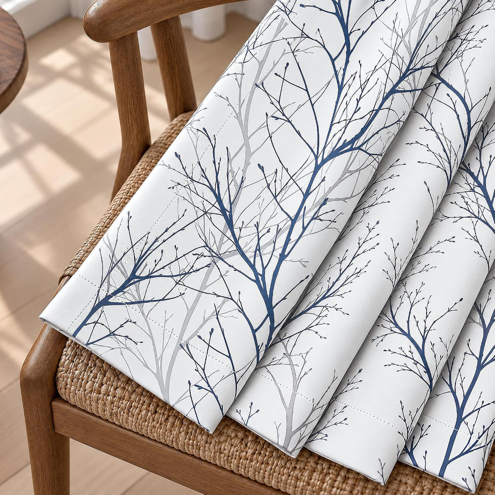 FMFUNCTEX 100% Blackout Blue Grey Tree Branch Curtains 63 Inch 2 Panels