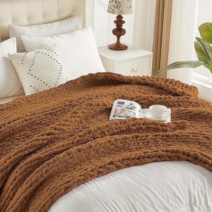 Carriediosa Chunky Knit Throw Blanket 50" X 60", 100% Hand Made Large Chenille - Image 9