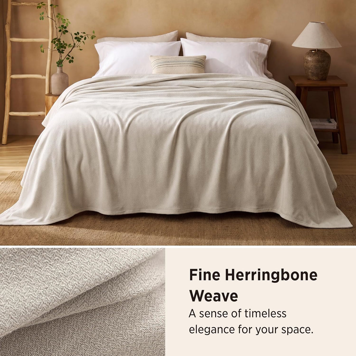 bedsure 100% cotton blanket, herringbone weave, queen size shown in use