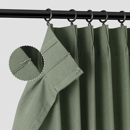 Olive Green Pinch Pleat Linen Curtains 45 Inch Long - Image 6
