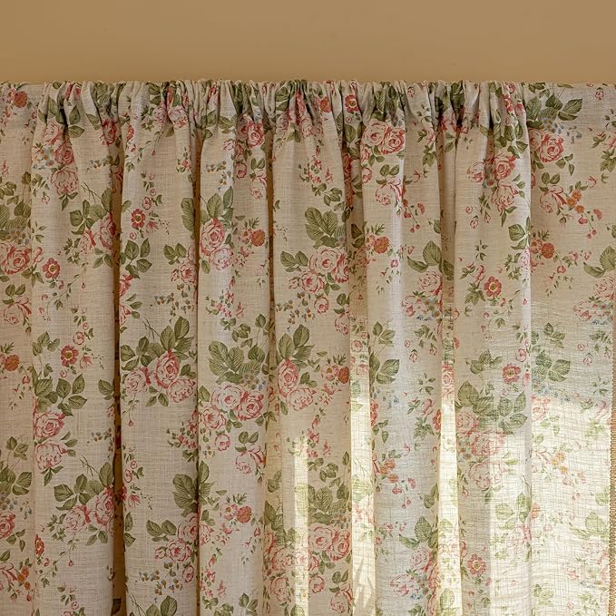 ENJOYBRIDAL Pink Floral Curtains 84 Inches Long Bedroom Semi Sheer Drapes Floor - Image 4