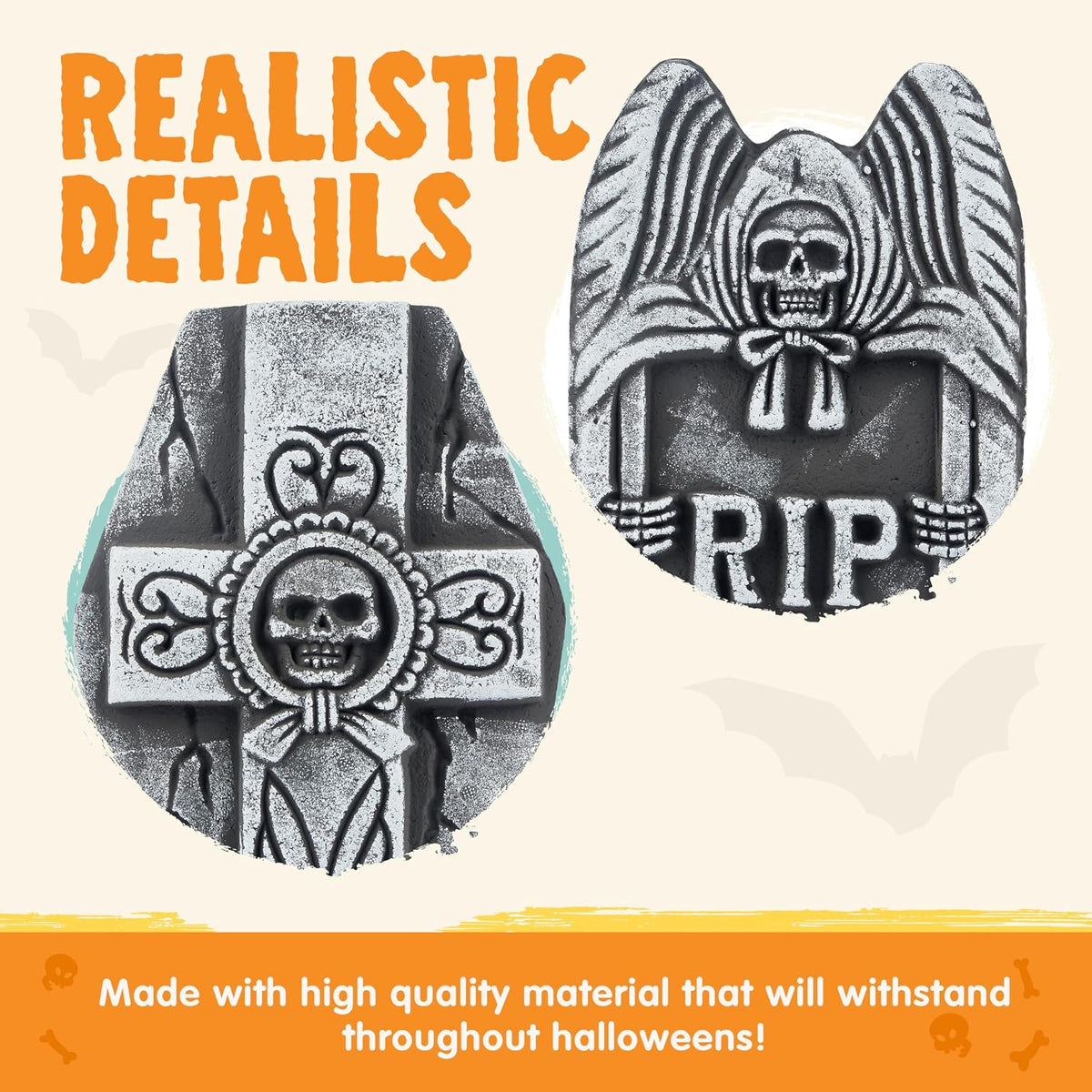 JOYIN 17” Halloween Foam RIP Graveyard Tombstones (5 Pack), Halloween Tombstones Decorations Outdoor for Graves with 12 Metal Stakes for Cemetery Yard Lawn Party Decor