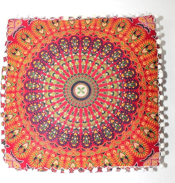 CRAFT KALA Red Peacock Large Hippie Mandala Meditation Floor Ottoman Pillow - Image 7