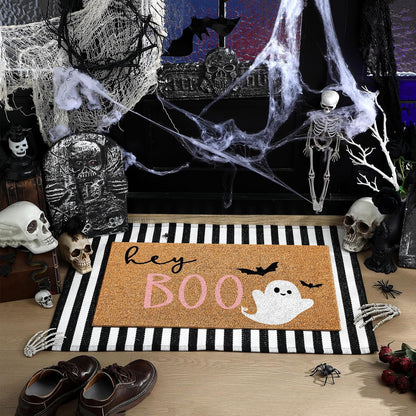 Duraaamo 2 Pcs Halloween Door Mat Outdoor, Ghost Pink Boo Style, Non Slip