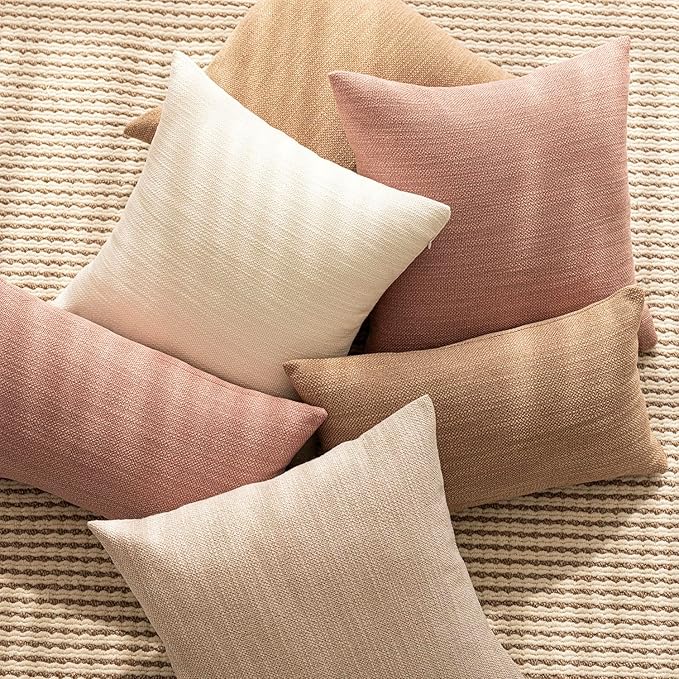 Foindtower Set of 2 Decorative Textured Burlap Linen Throw Pillow Covers - Image 6