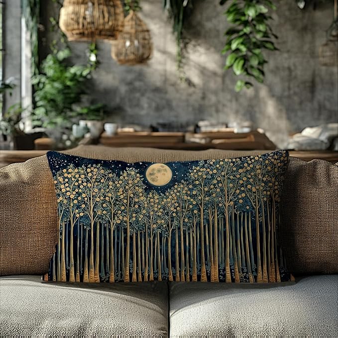 Rustic William Morris Night Moon Forest Green Decor Pillow Covers 12x20 - Image 6
