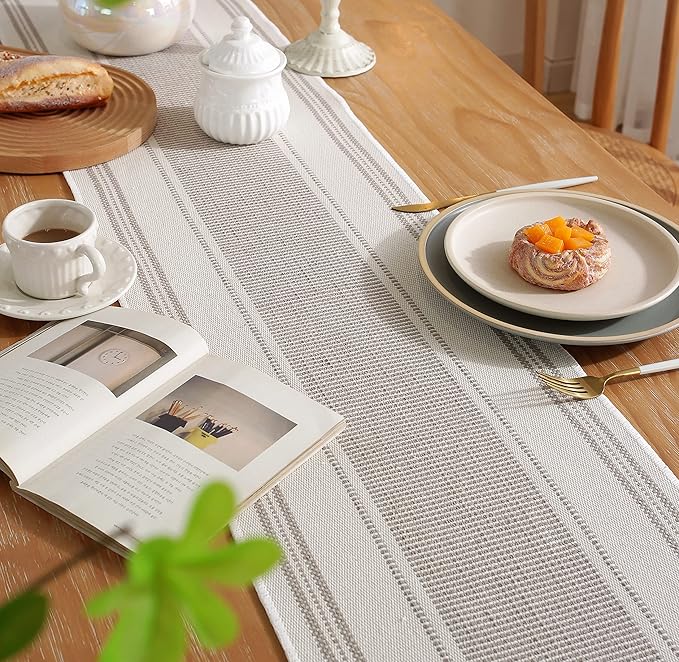 Caflife Boho Table Runner Natural Stripe - Image 2