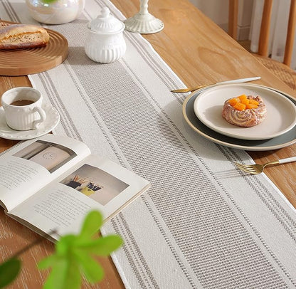 Caflife Boho Table Runner Natural Stripe - Image 2