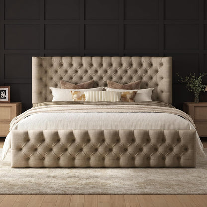 amerlife upholstered bed frame wingback headboard, queen size, main product view