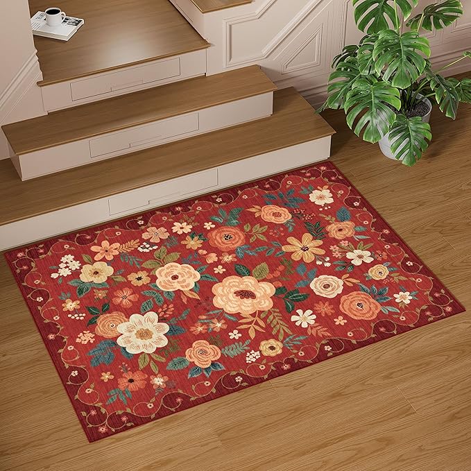 DUKINO 2x3 Rugs for Entryway, Floral Indoor Washable Door Mat, Non Slip Boho - Image 8
