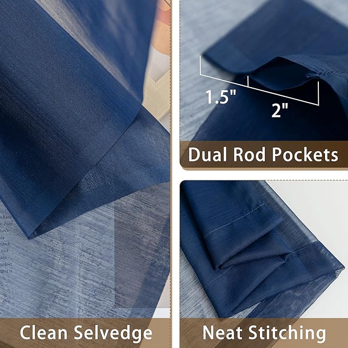 Navy Blue Sheer Curtains 84 Inches Long, Privacy Semi Sheer Curtains - Image 5