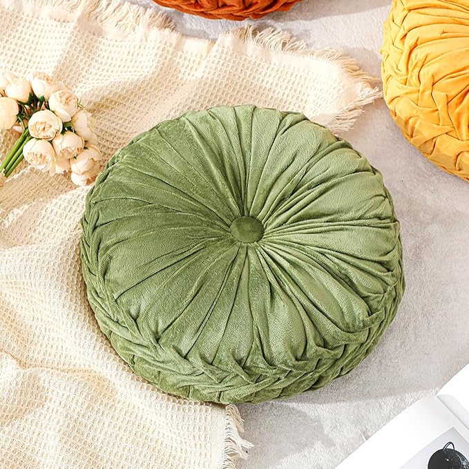 1 Pcs Round Throw Pillows Decorative Velvet Pleated Throw Pillows 15'' Diameter - Image 5