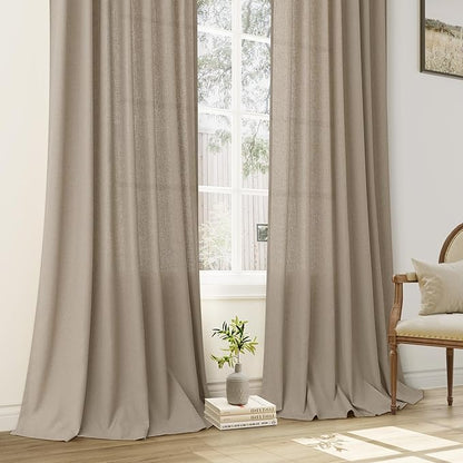 Light Taupe Pinch Pleat Linen Curtains 84 Inch Length 2 Panels Set - Image 8
