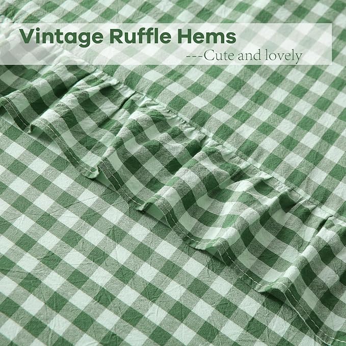 2 Pack Christmas Green White Plaid Ruffle Gingham Euro Pillow Shams, 100% - Image 5