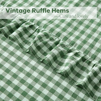 2 Pack Christmas Green White Plaid Ruffle Gingham Euro Pillow Shams, 100% - Image 5