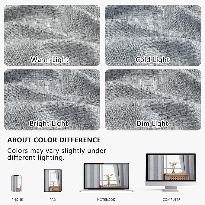 OVZME Grey Cafe Curtains 45 Inch Length 2 Panels, Thick Textured Kitchen Door - Image 7