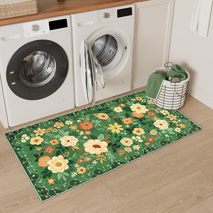 DUKINO 2x4 Rug for Entryway, Washable Kitchen Floral Runner Rug - Image 4