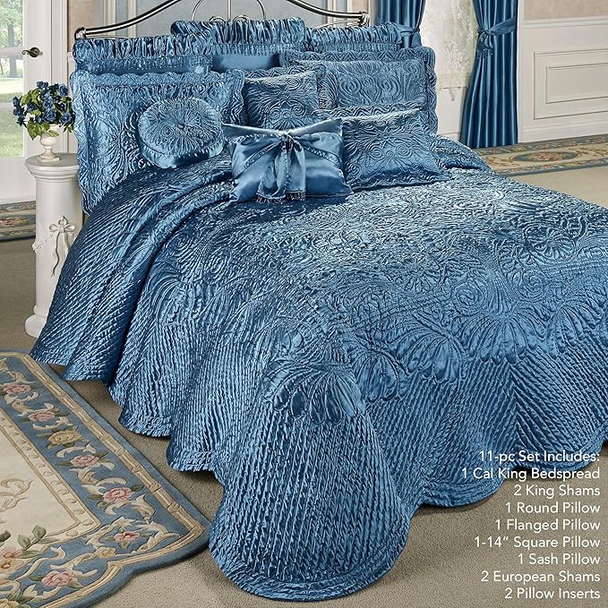 Portia Luxury Bedding | Sapphire | Quilted Polyester Satin | Hand Guided - Image 2