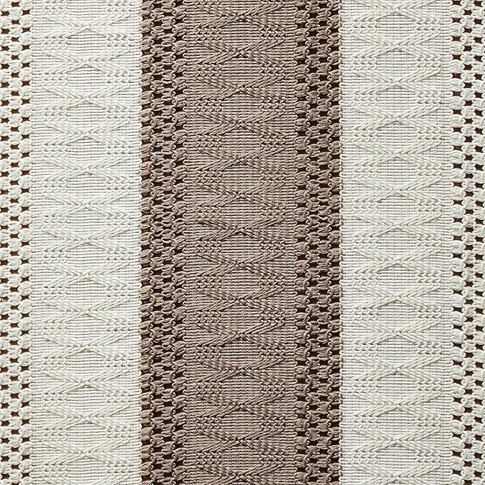 ZeeMart Macrame Style Bicolor Stitching Table Runner, 14 x 108 Inch Cocoa - Image 6
