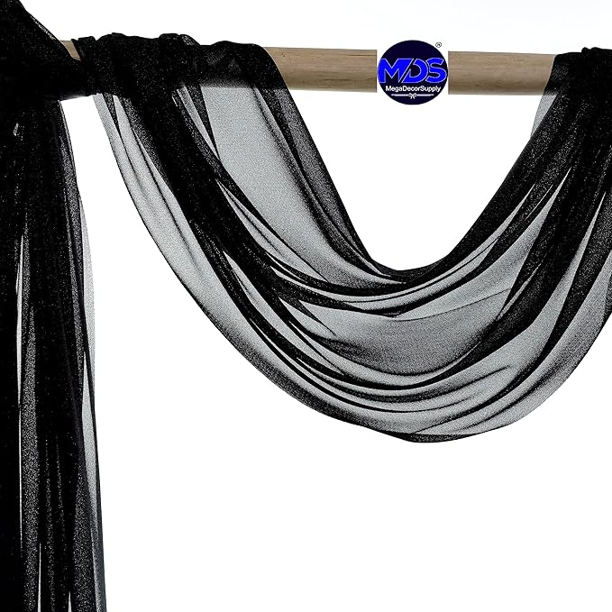 MDS Halloween Chiffon Draping Fabric - 2 Panel, 30" Wide x 30ft Long - Sheer Spooky Arbor & Canopy Drapery for Haunted House Backdrops, Party Ceilings, DIY Costumes & Themed Events - Black (Pack of 2)