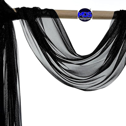 MDS Halloween Chiffon Draping Fabric - 2 Panel, 30" Wide x 30ft Long - Sheer Spooky Arbor & Canopy Drapery for Haunted House Backdrops, Party Ceilings, DIY Costumes & Themed Events - Black (Pack of 2)