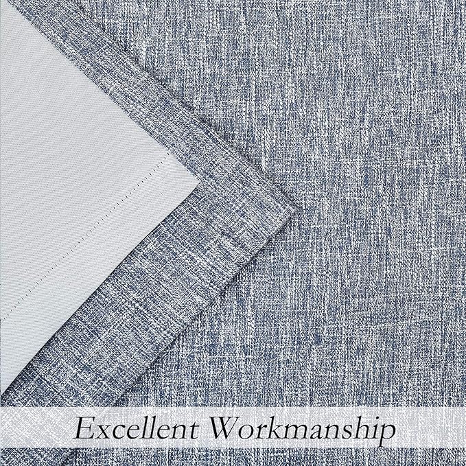 Navy Solid Full Blackout Curtain Heavy Linen Texture Window Treatment - Image 5
