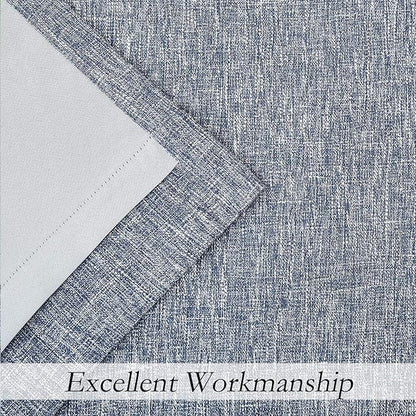 Indigo Solid Full Blackout Curtain Heavy Linen Texture Window Treatment - Image 6