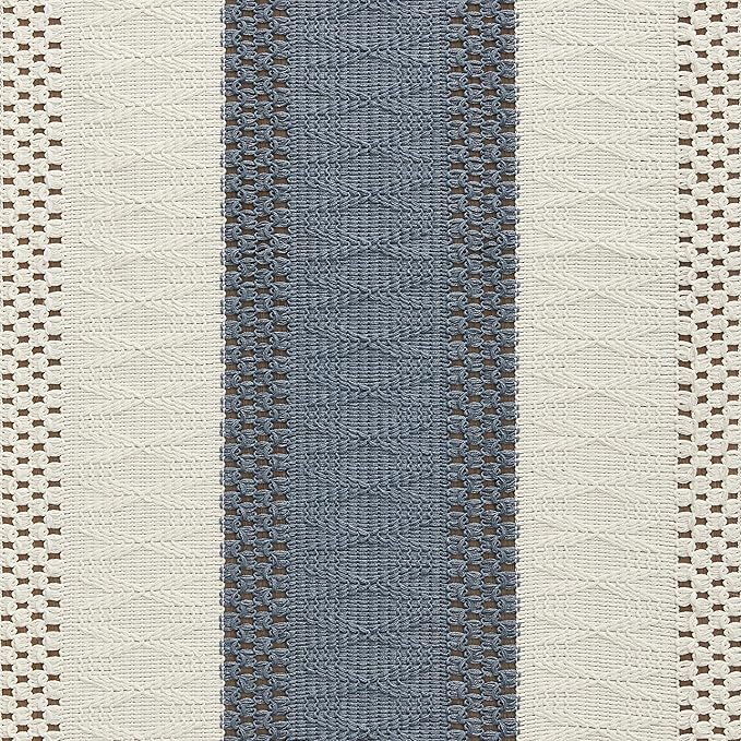 ZeeMart Macrame Style Bicolor Stitching Table Runner, 14 x 48 Inch Navy/Ivory - Image 6
