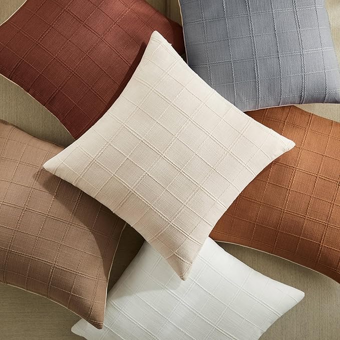 ZeeMart Linen Checked Throw Pillow Covers Set of 2, 24x24 Inch Blue Ashes/Cream - Image 5