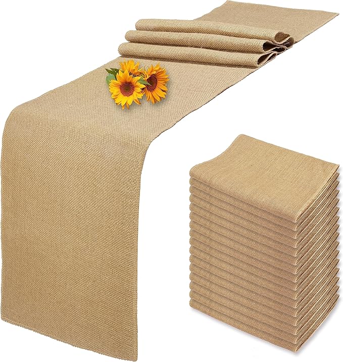 16 Pack Natural Burlap Table Runners, 12 x 72 Inch Rustic Jute Table Runner and by Wlirantim