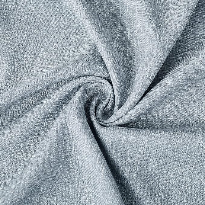 Blue Solid Full Blackout Curtain Heavy Linen Texture Window Treatment - Image 3
