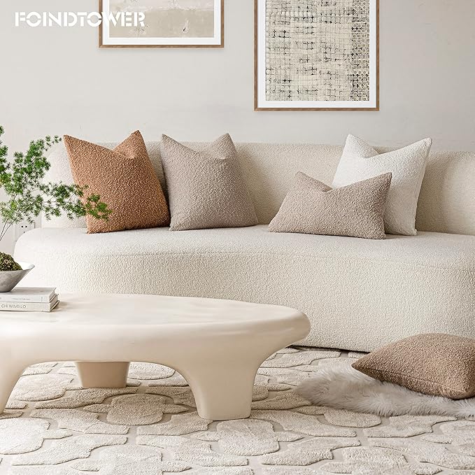 Foindtower Pack of 2 Textured Boucle Throw Pillow Covers Accent Solid Lumbar - Image 7